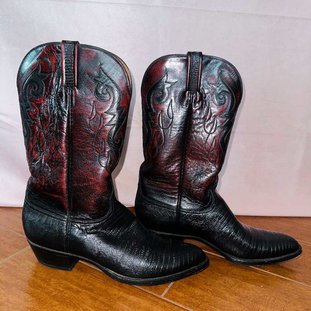 Lucchese Red Lizard Boots - Men's Size 9 D